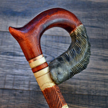 Load image into Gallery viewer, Gift Cane Walking Stick Canes Sticks Reed Staff Wood Wooden Hand-Carved Carving Handmade Cane Accessories ( Wolf red )