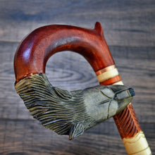 Load image into Gallery viewer, Gift Cane Walking Stick Canes Sticks Reed Staff Wood Wooden Hand-Carved Carving Handmade Cane Accessories ( Wolf red )