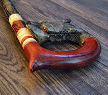 Load image into Gallery viewer, Gift Cane Walking Stick Canes Sticks Reed Staff Wood Wooden Hand-Carved Carving Handmade Cane Accessories ( Wolf red )