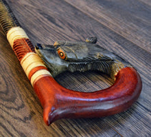 Load image into Gallery viewer, Gift Cane Walking Stick Canes Sticks Reed Staff Wood Wooden Hand-Carved Carving Handmade Cane Accessories ( Wolf red )