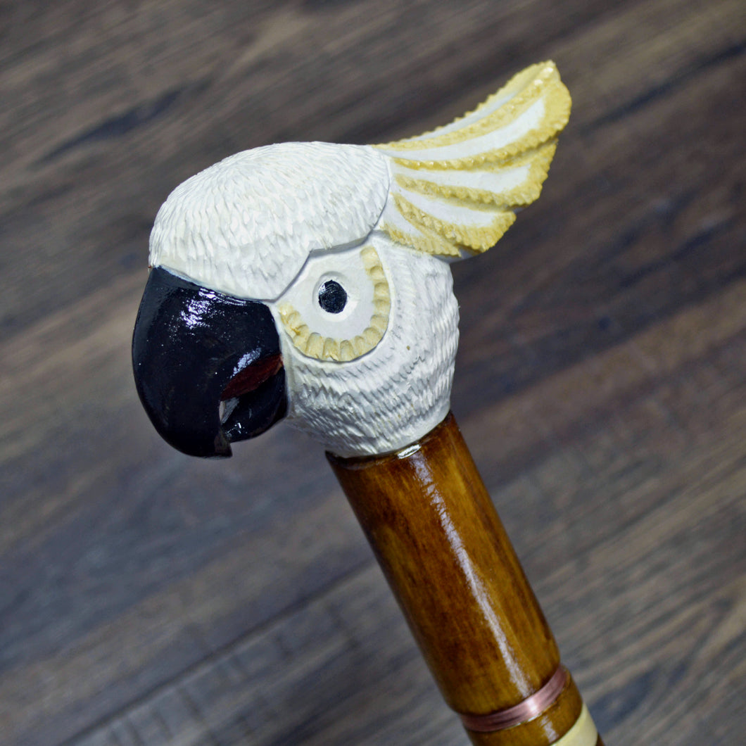 Gift Cane Walking Stick Canes Sticks Reed Staff Wood Wooden Hand-Carved Carving Handmade Cane  Accessories ( Cockatoo Parrot White and Yellow)