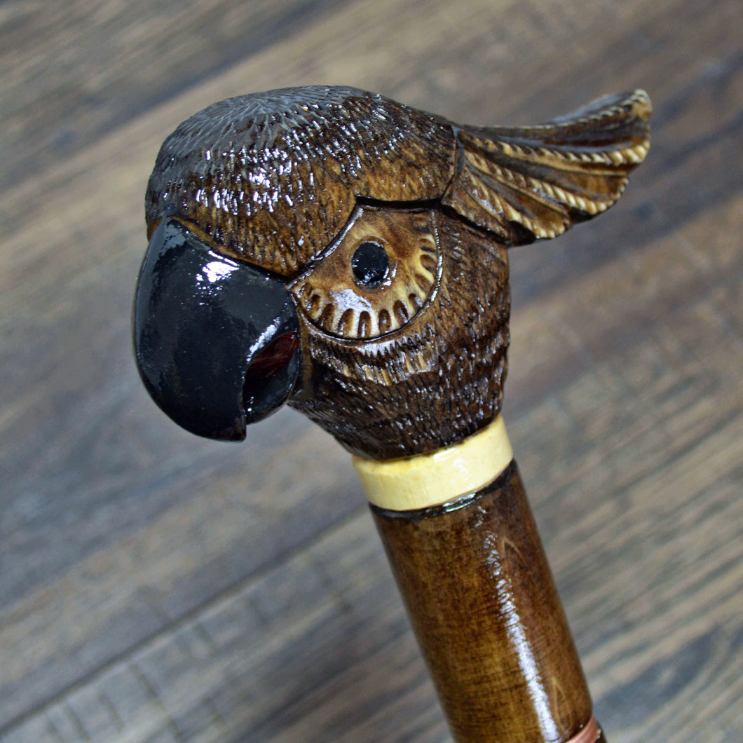 Gift Cane Walking Stick Canes Sticks Reed Staff Wood Wooden Hand-Carved Carving Handmade Cane  Accessories ( Cockatoo Parrot Brown )