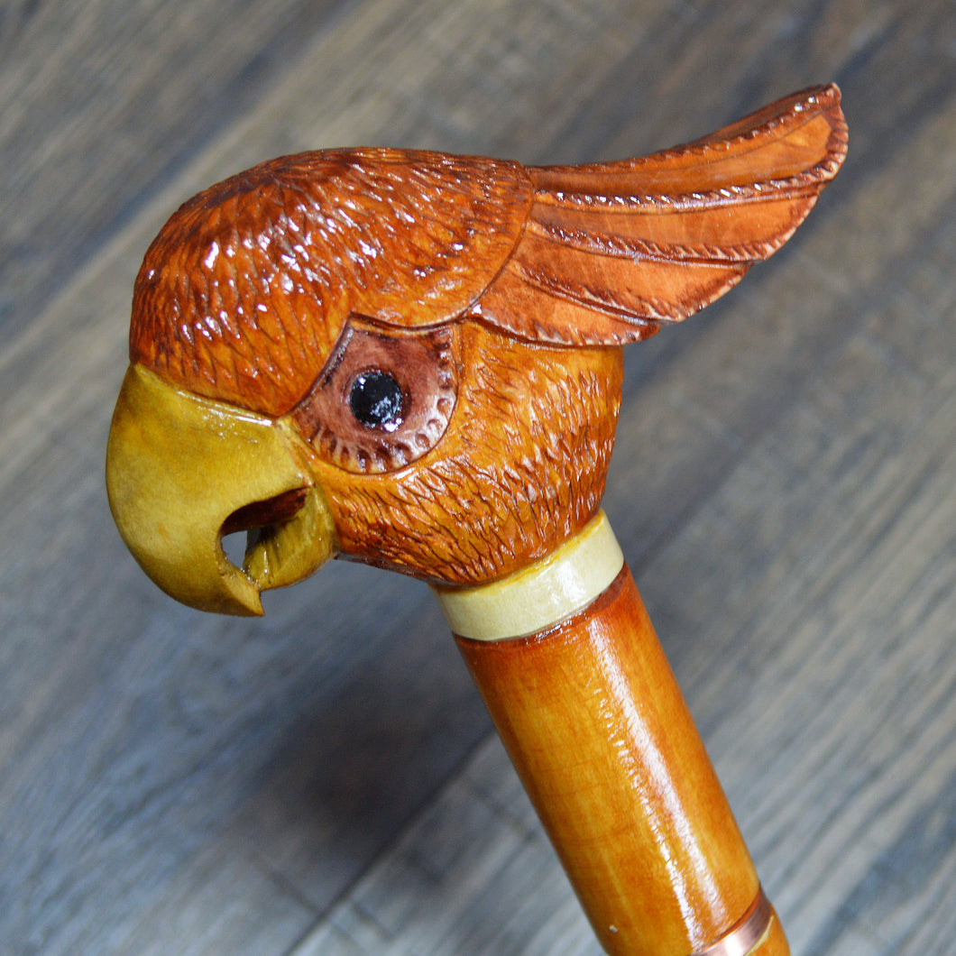 Gift Cane Walking Stick Canes Sticks Reed Staff Wood Wooden Hand-Carved Carving Handmade Cane  Accessories ( Cockatoo Parrot Orange )