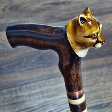 Load image into Gallery viewer, Gift Cane Walking Stick Canes Sticks Reed Staff Wood Wooden Hand-Carved Carving Handmade Cane  Accessories ( Cougar )
