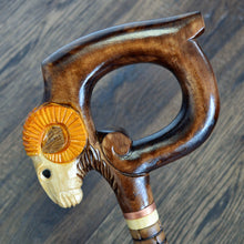 Load image into Gallery viewer, Gift Cane Walking Stick Canes Sticks Reed Staff Wood Wooden Hand-Carved Carving Handmade Cane Accessories ( Ram round yellow horns )
