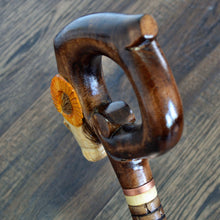Load image into Gallery viewer, Gift Cane Walking Stick Canes Sticks Reed Staff Wood Wooden Hand-Carved Carving Handmade Cane Accessories ( Ram round yellow horns )
