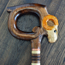 Load image into Gallery viewer, Gift Cane Walking Stick Canes Sticks Reed Staff Wood Wooden Hand-Carved Carving Handmade Cane Accessories ( Ram round yellow horns )
