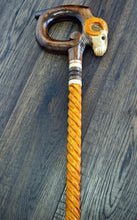 Load image into Gallery viewer, Gift Cane Walking Stick Canes Sticks Reed Staff Wood Wooden Hand-Carved Carving Handmade Cane Accessories ( Ram round yellow horns )
