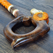 Load image into Gallery viewer, Gift Cane Walking Stick Canes Sticks Reed Staff Wood Wooden Hand-Carved Carving Handmade Cane Accessories ( Ram round yellow horns )
