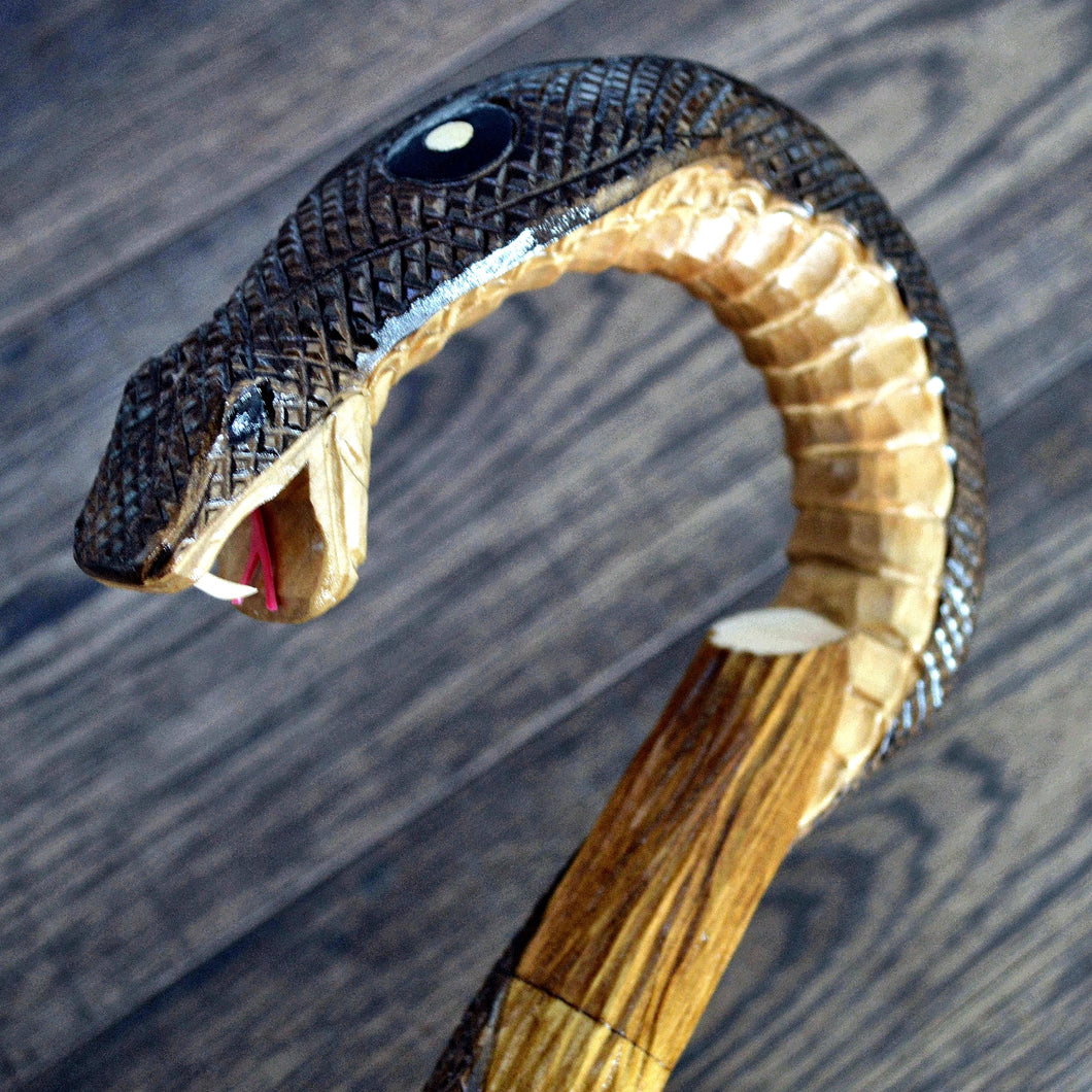 Gift Cane Walking Stick Canes Sticks Reed Staff Wood Wooden Hand-Carved Carving Handmade Cane Accessories ( Cobra brown )