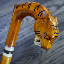 Load image into Gallery viewer, Gift Cane Walking Stick Canes Sticks Reed Staff Wood Wooden Hand-Carved Carving Handmade Cane Accessories ( Tiger )
