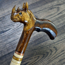 Load image into Gallery viewer, Gift Cane Walking Stick Canes Sticks Reed Staff Wood Wooden Hand-Carved Carving Handmade Cane Accessories ( Rhinoceros )
