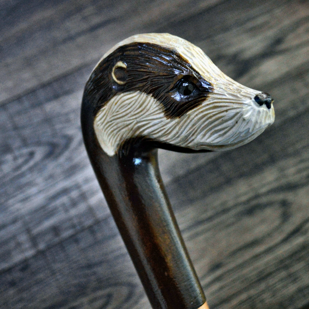 Gift Cane Walking Stick Canes Sticks Reed Staff Wood Wooden Hand-Carved Carving Handmade Cane  Accessories ( Badger )
