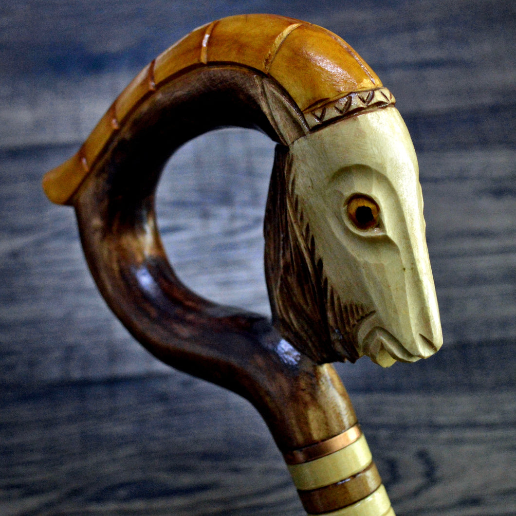 Gift Cane Walking Stick Canes Sticks Reed Staff Wood Wooden Hand-Carved Carving Handmade Cane Accessories ( Goat yellow )