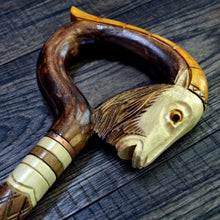 Load image into Gallery viewer, Gift Cane Walking Stick Canes Sticks Reed Staff Wood Wooden Hand-Carved Carving Handmade Cane Accessories ( Goat yellow )
