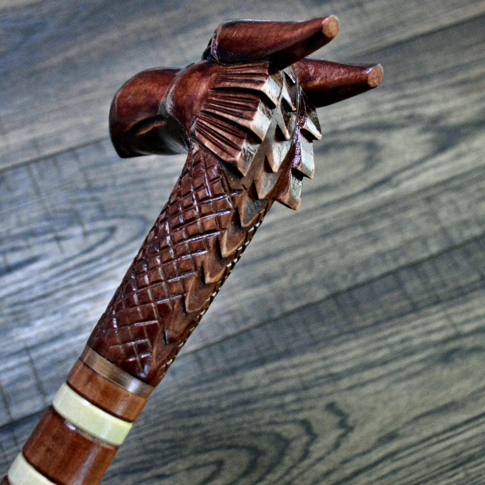 Cane Walking Stick Canes Sticks Reed Staff Wood Wooden on sale Hand-Carved Carving Handmade Cane Accessories ( Ram Axe )