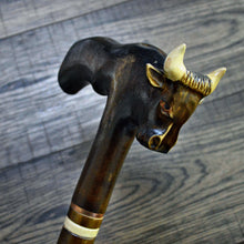 Load image into Gallery viewer, Gift Cane Walking Stick Canes Sticks Reed Staff Wood Wooden Hand-Carved Carving Handmade Cane Accessories ( Bull )
