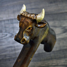 Load image into Gallery viewer, Gift Cane Walking Stick Canes Sticks Reed Staff Wood Wooden Hand-Carved Carving Handmade Cane Accessories ( Bull )

