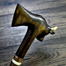 Load image into Gallery viewer, Gift Cane Walking Stick Canes Sticks Reed Staff Wood Wooden Hand-Carved Carving Handmade Cane Accessories ( Bull axe)
