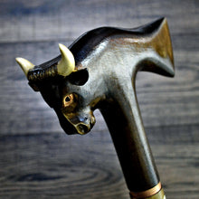 Load image into Gallery viewer, Gift Cane Walking Stick Canes Sticks Reed Staff Wood Wooden Hand-Carved Carving Handmade Cane Accessories ( Bull axe)
