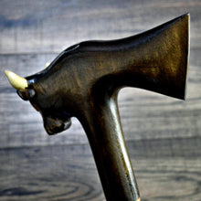 Load image into Gallery viewer, Gift Cane Walking Stick Canes Sticks Reed Staff Wood Wooden Hand-Carved Carving Handmade Cane Accessories ( Bull axe)
