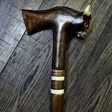 Load image into Gallery viewer, Gift Cane Walking Stick Canes Sticks Reed Staff Wood Wooden Hand-Carved Carving Handmade Cane Accessories ( Bull axe)
