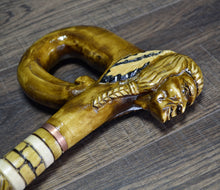 Load image into Gallery viewer, Gift Cane Walking Stick Canes Sticks Reed Staff Wood Wooden Hand-Carved Carving Handmade Cane Accessories ( Indian )
