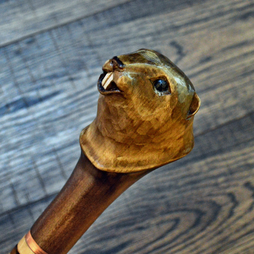 Gift Cane Walking Stick Canes Sticks Reed Staff Wood Wooden Hand-Carved Carving Handmade Cane  Accessories ( Beaver )