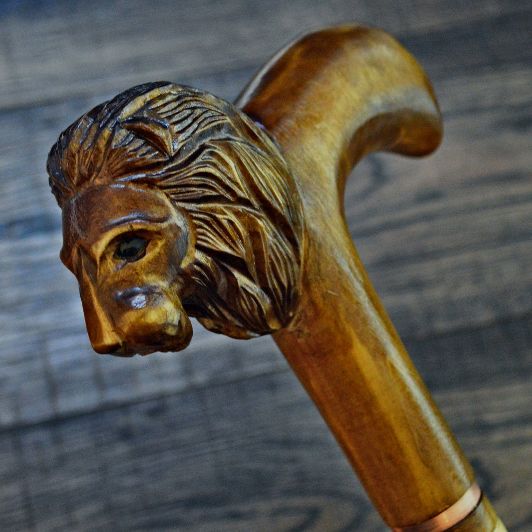 Gift Cane Walking Stick Canes Sticks Reed Staff Wood Wooden Hand-Carved Carving Handmade Cane Accessories ( Lion with hendle )